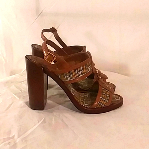🔥 NWOT Tory Burch Multi Color & Leather Design Heels/Sandals - Picture 5 of 14